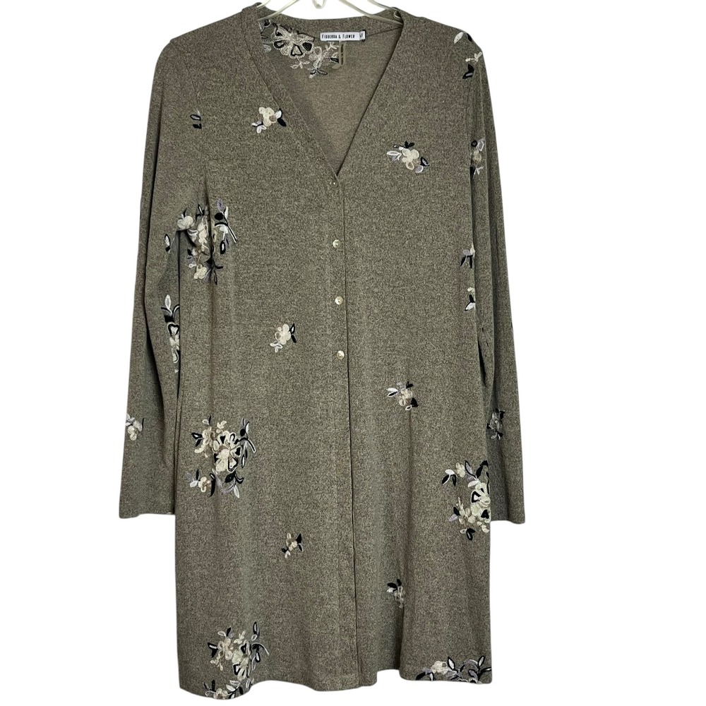 Figueroa & Flower Floral‎ Embroidered Cardigan Duster Cottagecore M (3080)